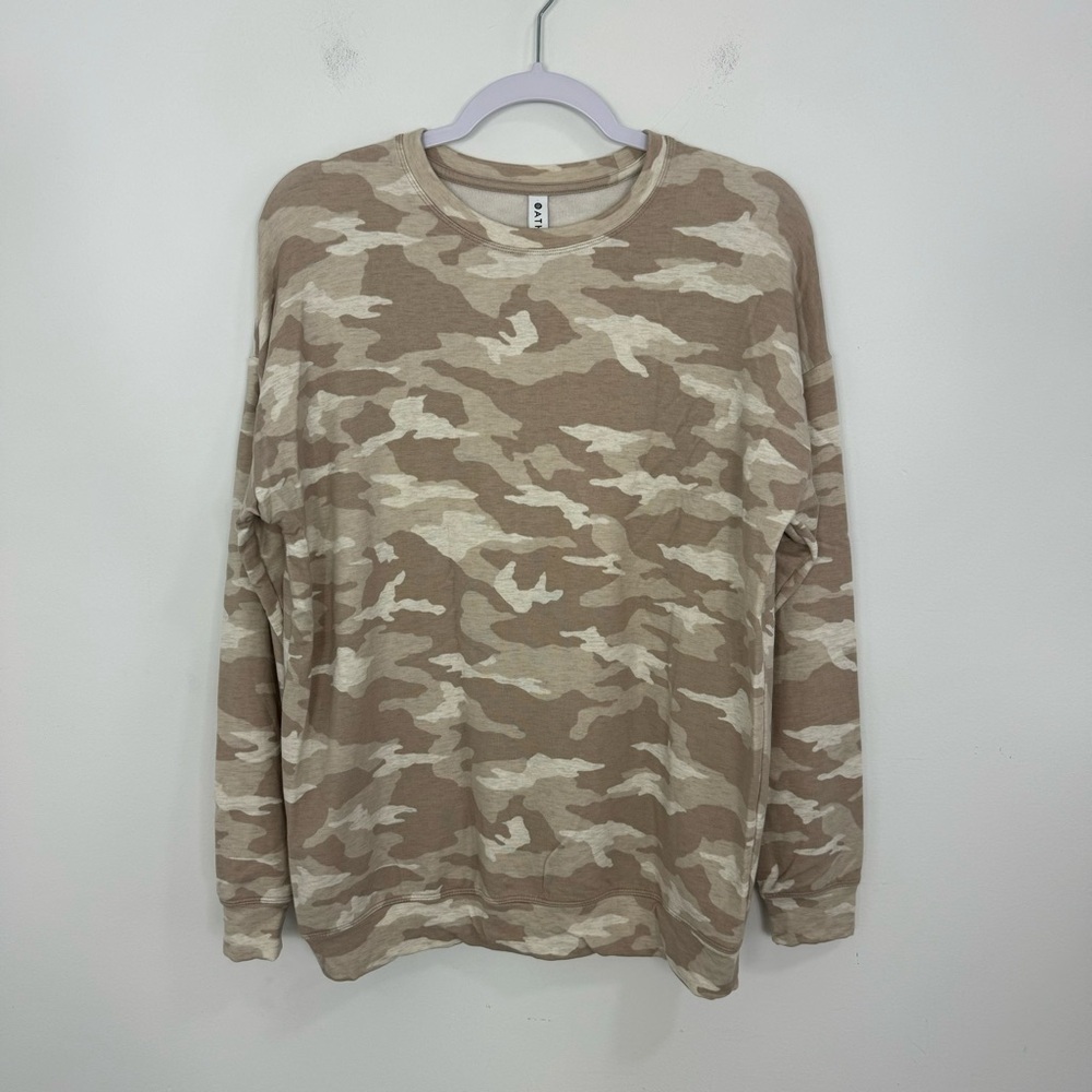 ATHLETA Studio To Street Printed Sweatshirt SM Camo Lux Oatmeal Heather - Picture 3 of 13
